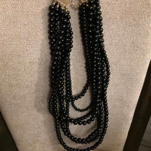 Black glass beaded multiple stringed necklace